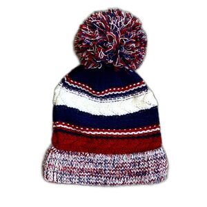 Sport-Tek Red White Blue Winter Pom Hat Knit America USA Patriot Giant Rangers